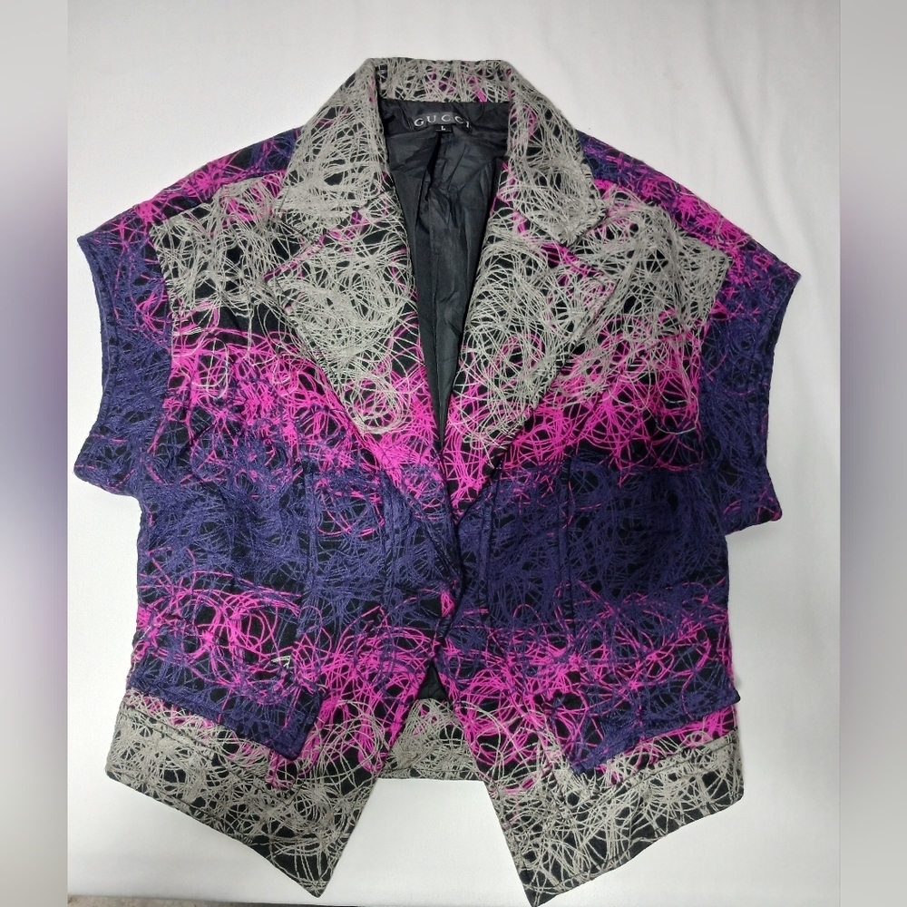 Gucci Knock Off Wool Blend Yarn Embroidered Abstract Blazer. Size L
